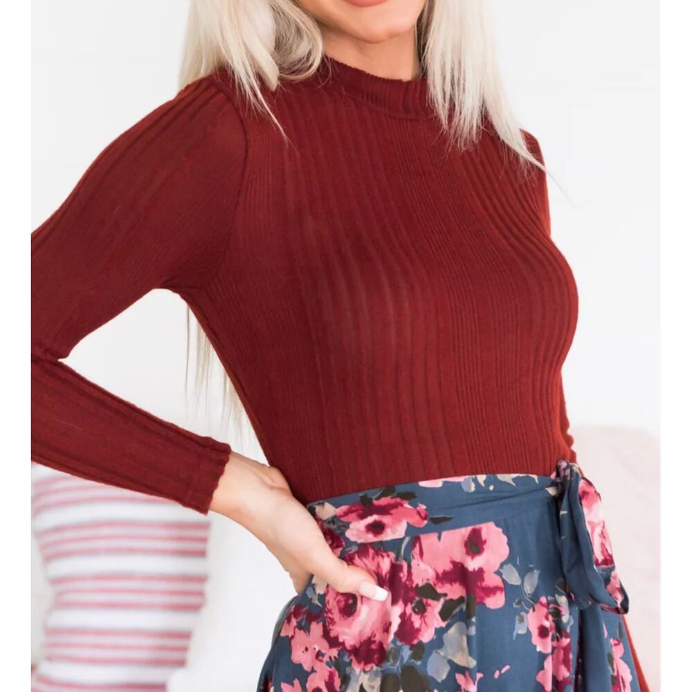 Reb. in J Red Floral Tie Waist Sweater Midi Dress Office Teacher Casual Sz L NWT - Picture 3 of 4